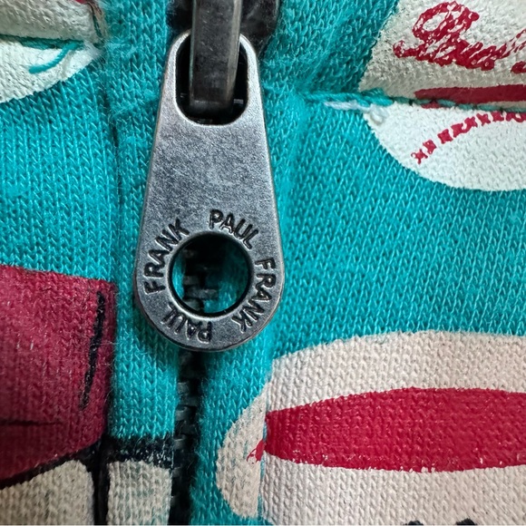 Paul Frank 2011 Teal Julius the Monkey Baseball Print Sherpa Lined Hoodie. XL - Picture 6 of 8